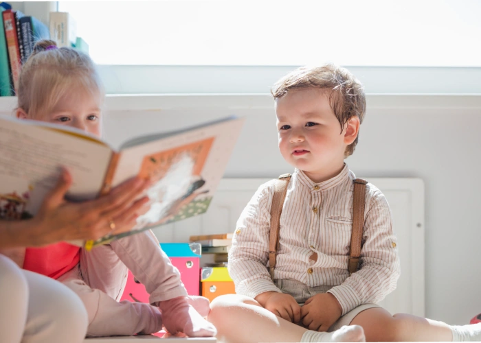 Storytelling time at a montessori preschool near me